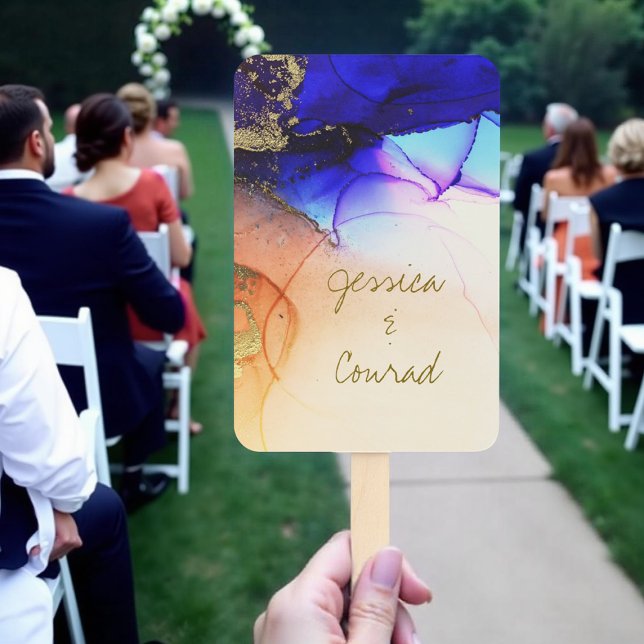 Abanico Elegante Programa de Boda Naranja Azul conjunto de (Elegant Blue Orange Wedding Program Set of Fans.)