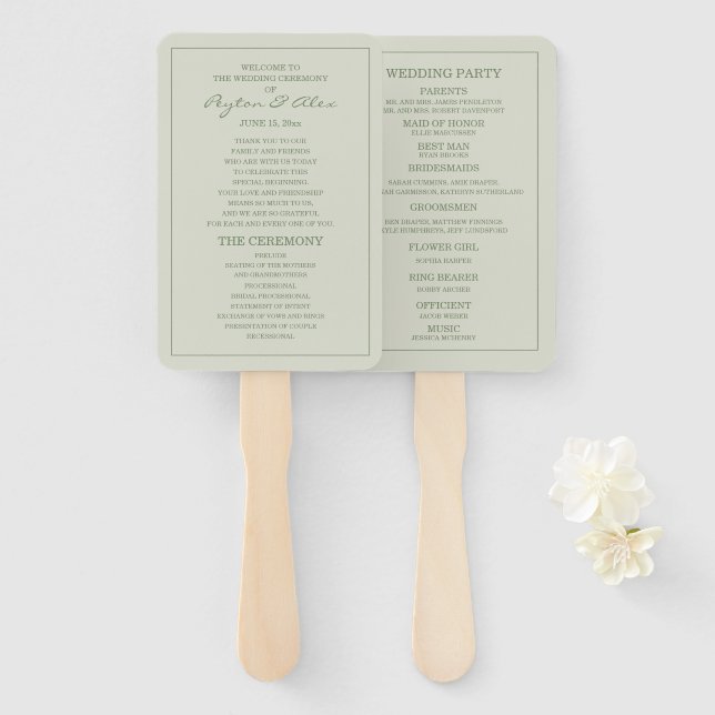 Abanico Elegante Programa de Boda Verde Menta Suave Salvia (Anverso y reverso)