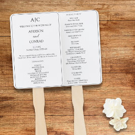 Abanico Elegante programa de bodas en monograma blanco