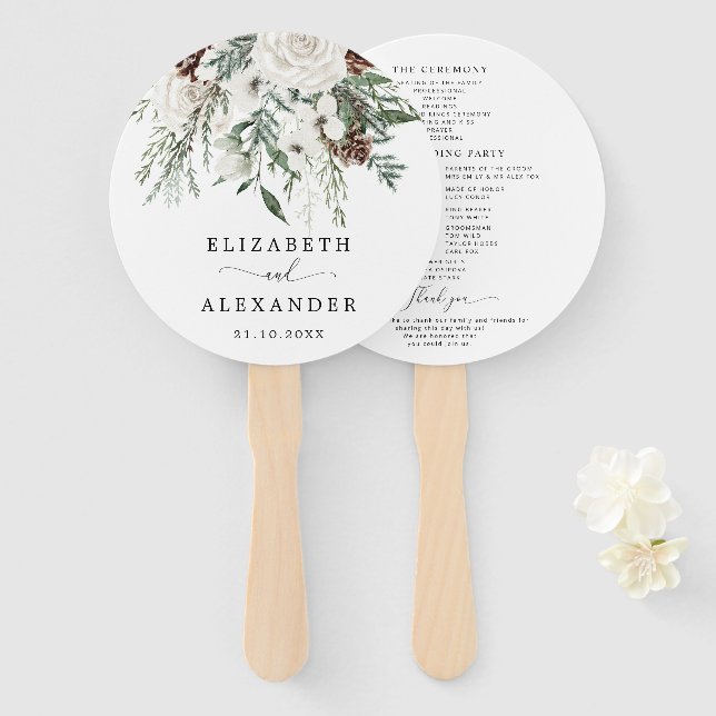 Abanico Elegante programa de bodas festivo de invierno ver (Anverso y reverso)