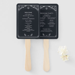 Abanico Elegante programa de bodas góticas de plata tarot