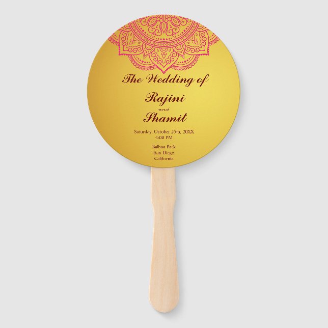 Abanico Elegante Programa de Bodas Indias Paisley Rosa Dor (Anverso)