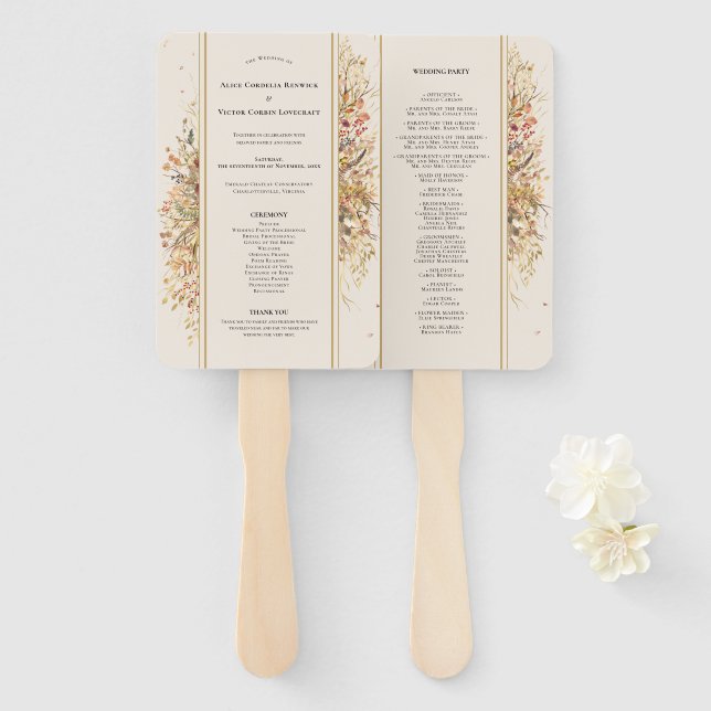 Abanico Elegante programa de bodas rusticas de otoño beige (Anverso y reverso)