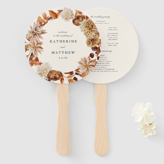 Abanico Elegante programa de casamiento de los tonos flora (Anverso y reverso)