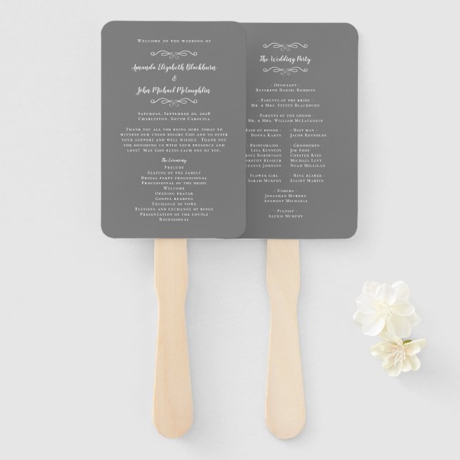 Abanico Elegante Programa de Ceremonia de Boda Moderna Gri (Anverso y reverso)