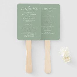 Abanico Elegante programa de ceremonias de Boda verde sabi