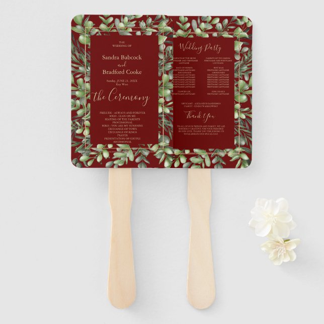 Abanico Elegante programa de ceremonias para Bodas Eucalyp (Anverso y reverso)