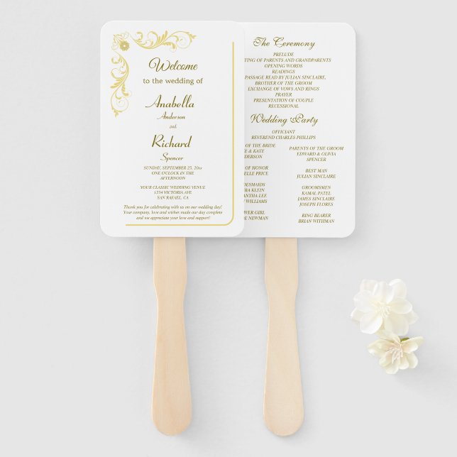 Abanico Elegante programa de fans del Boda victoriano (Anverso y reverso)