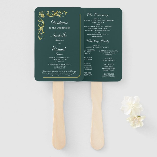 Abanico Elegante programa de fans del Boda victoriano (Anverso y reverso)