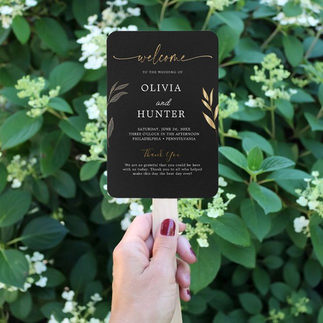 Abanico Elegante Programa de Fiesta de Boda de Caligrafía  (Elegant Gold CalligraphElegant Gold Calligraphy Wedding Party Program Hand Fany)