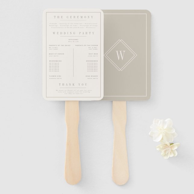 Abanico Elegante programa de matrimonio Minimalista beige (Anverso y reverso)
