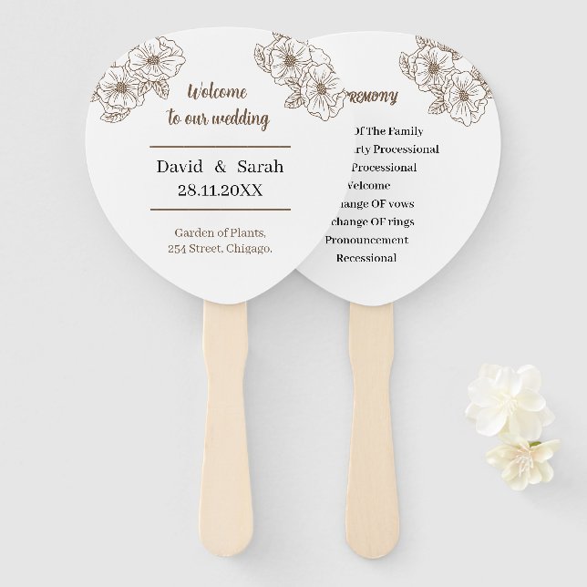 Abanico Elegante programa de matrimonio personalizado de f (Anverso y reverso)