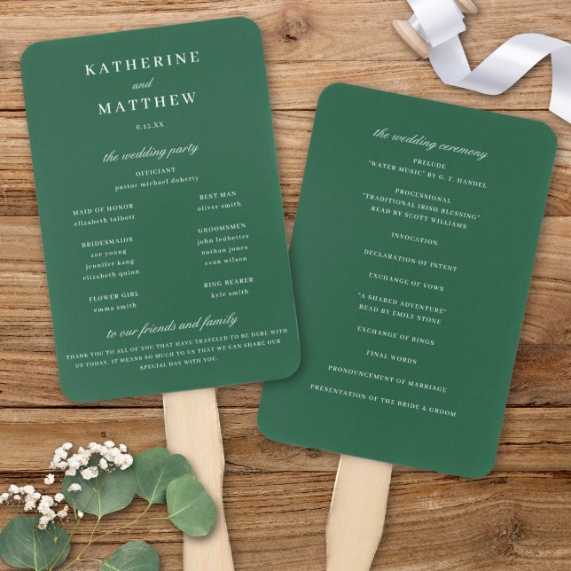 Abanico Elegante programa de Moda de Boda verde oscuro (Elegant Chic Dark Green Wedding Ceremony Program Fan)