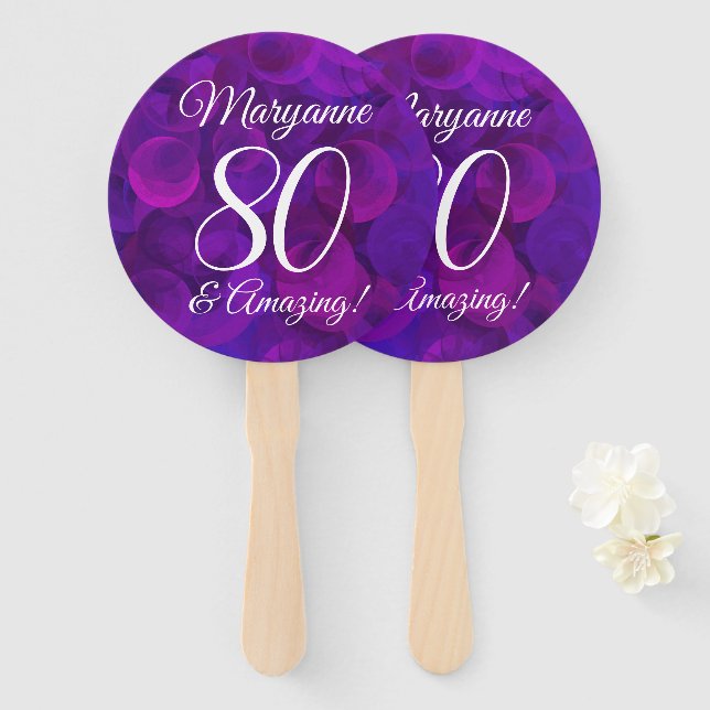 Abanico Elegante púrpura 80 y asombrosa fiesta de cumpleañ (Anverso y reverso)