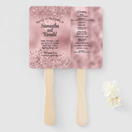 Abanico Elegante Purpurina falso rosado y programa de boda