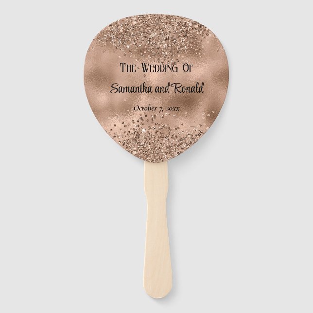 Abanico Elegante Rosa de Faux Purpurina de Oro y Boda de R (Anverso)