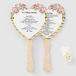 Abanico Elegante Rosa floral dorado Forma de corazón rosad