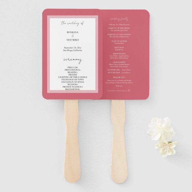 Abanico Elegante rosa profundo Minimalista (Anverso y reverso)