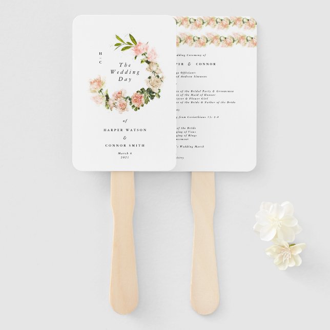 Abanico Elegante Rosa Romance Boda (Anverso y reverso)