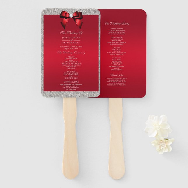 Abanico Elegante Ruby Red, programas de matrimonio Purpuri (Anverso y reverso)