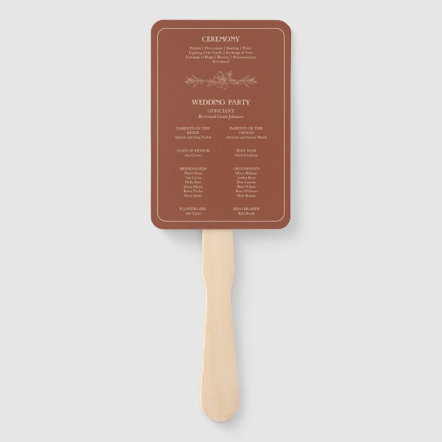 Abanico Elegante Terracota Whimsical Boda Set de Fans (Reverso)