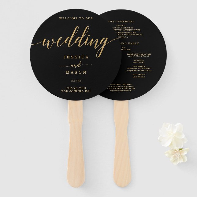 Abanico Elegante Ventilador Mínimo De Ronda De Oro Boda Ma (Anverso y reverso)