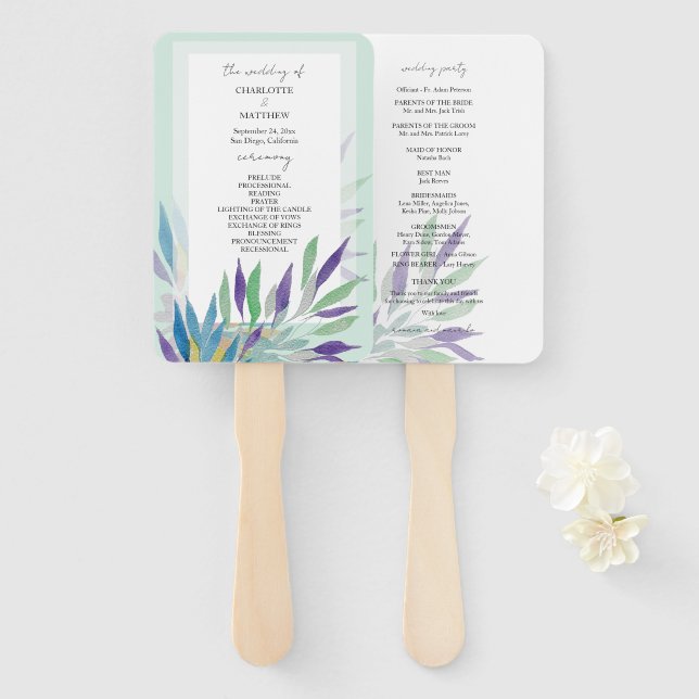 Abanico Elegante y hermosa acuarela púrpura boho (Anverso y reverso)