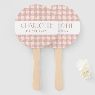 Abanico Elegante yegua de gingham rosa pastel