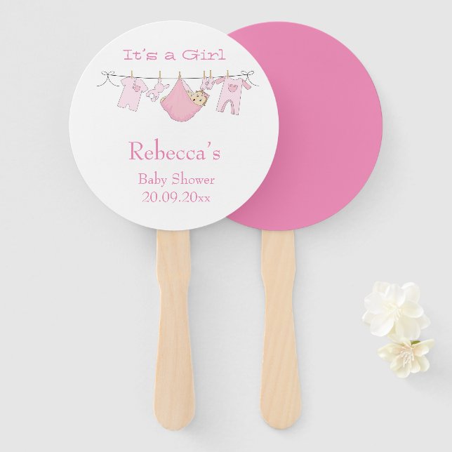 Abanico Es un Baby Shower rosa ilustracion Chica (Anverso y reverso)