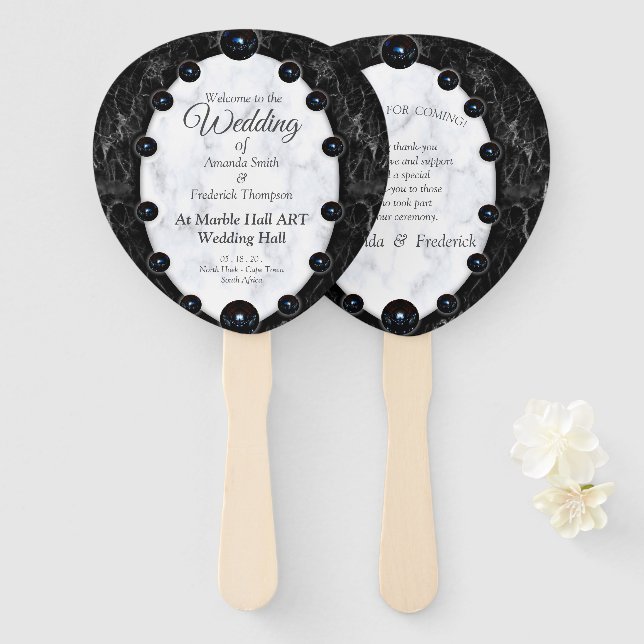 Abanico Esferas opulentas de mármol blanco y negro (Anverso y reverso)