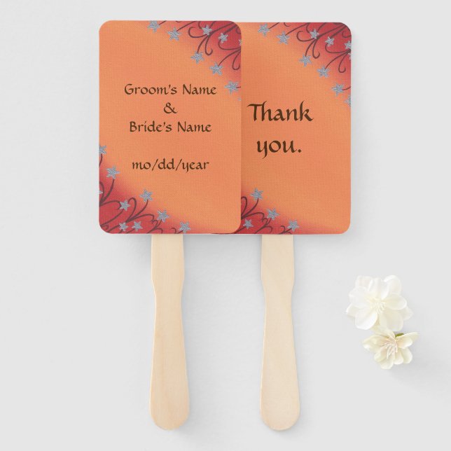 Abanico Estrella plateada Flores Brown Stems Naranjas Blen (Anverso y reverso)