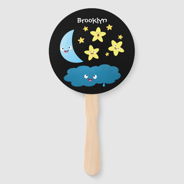 Abanico Estrellas de canto, personalizado de luna y nube (Anverso)