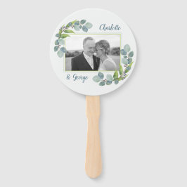 Abanico Eucalyptus deja una foto de un fan Boda diciendo