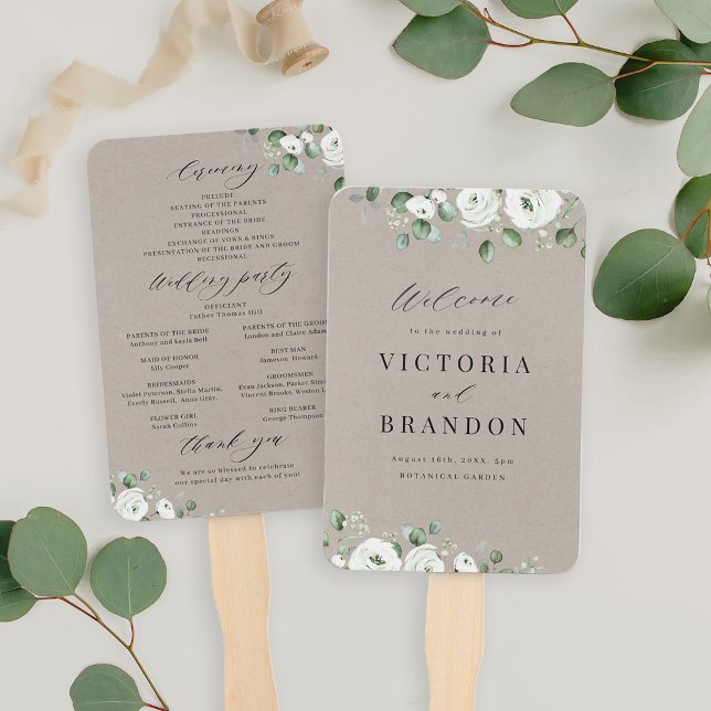 Abanico Eucalyptus Greenery floral programas de boda rústi (Eucalyptus Greenery floral rustic wedding programs Hand Fan)