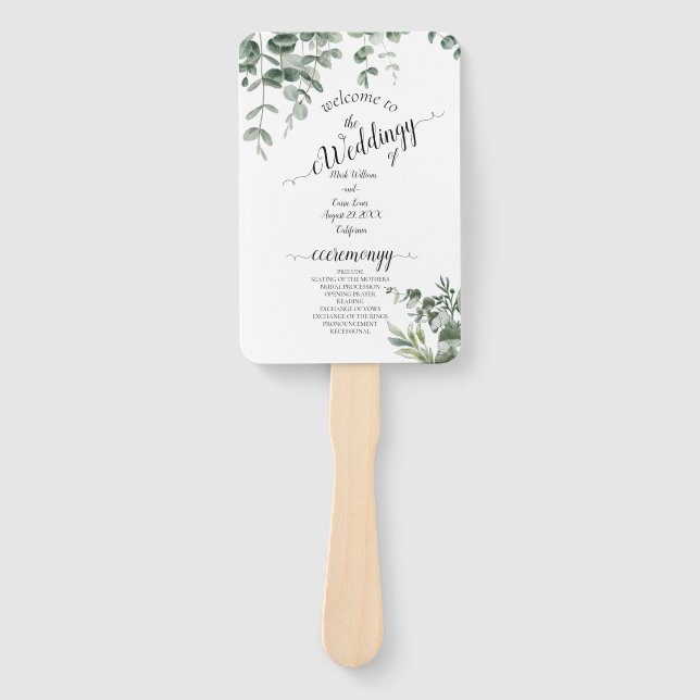 Abanico Eucalyptus Rustic Greenery Boda (Anverso)