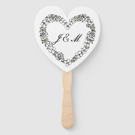 Abanico Éventail de mariage noir et blanc coeur floral