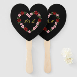 Abanico Éventail noir avec un cœur rose et rouge, lot 10