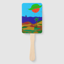 Abanico Fächer mit Sonne, Strand und Palme.