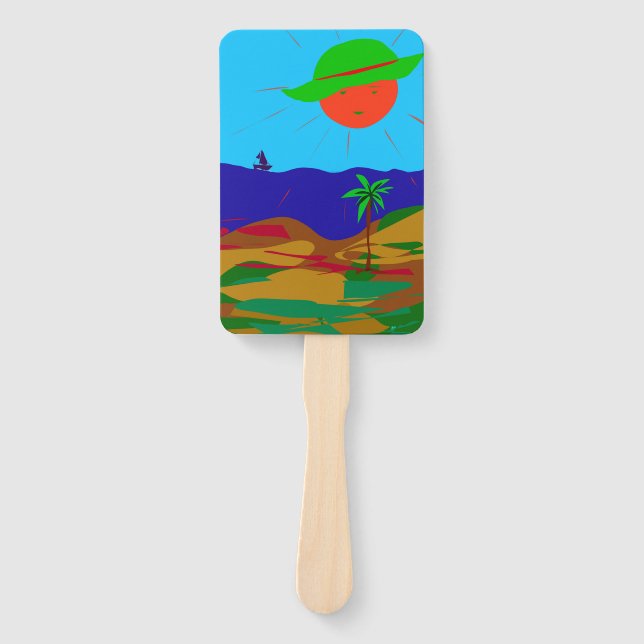 Abanico Fächer mit Sonne, Strand und Palme. (Anverso)