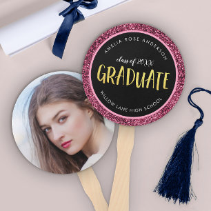 Abanico Falso Brillo Rosa Foto de Graduación Graduado