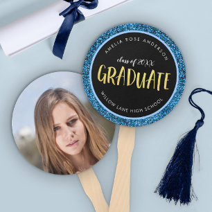 Abanico Falso Graduado de Brillo Azul Foto Graduación