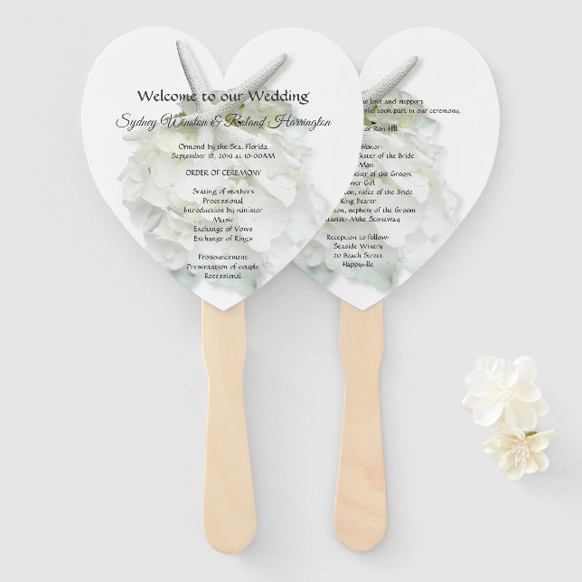Abanico Fan Hydrangea Flowers Boda de Starfish Blanco (Anverso y reverso)