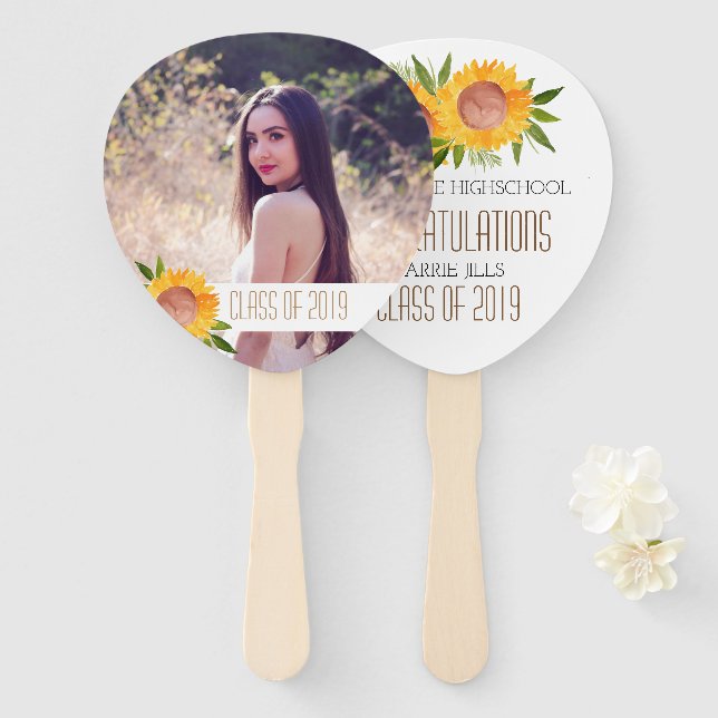 Abanico Fanático de la fiesta de graduación de girasol (Anverso y reverso)