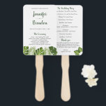 Abanico Fanático del programa de bodas de hojas tropicales<br><div class="desc">Fanático del programa de bodas de hojas tropicales. Para una mayor personalización,  haga clic en el enlace "personalizar adicional" y utilice nuestra herramienta de diseño para modificar esta plantilla.</div>