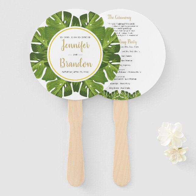 Abanico Fanático del programa de bodas tropicales y redond (Anverso y reverso)