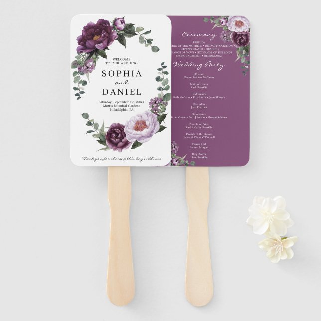 Abanico Fanático del programa Plum Peonies Purple Floral W (Anverso y reverso)