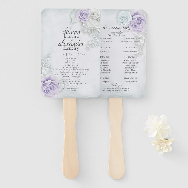 Abanico Fanático Elegante Lilac Floral Rosa Blanca Azul (Anverso y reverso)