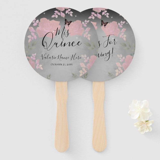 Abanico Fancy Rosas Quinceanera Pink Hand Fan (Anverso y reverso)