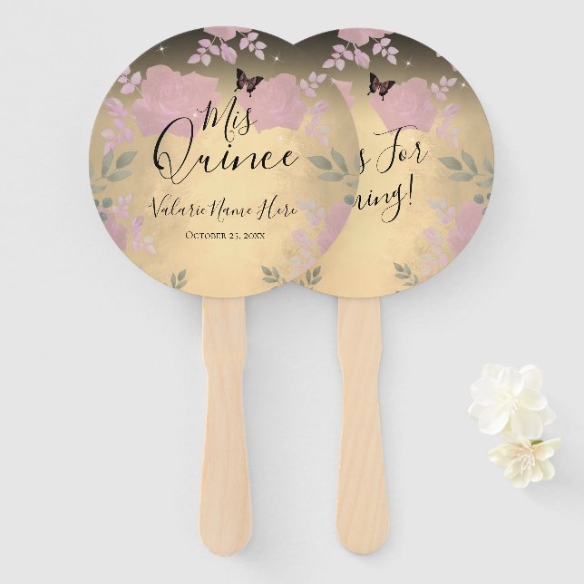 Abanico Fancy Rosas Quinceanera Pink Hand Fan (Anverso y reverso)