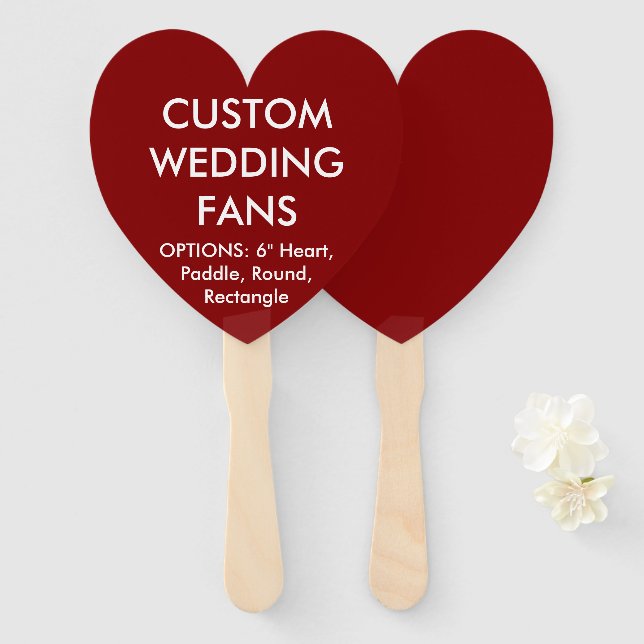 Abanico FANS BODAS personalizados DE CORAZÓN ROJO (Anverso y reverso)